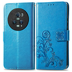 Funda de Cuero Cartera con Soporte Flores Carcasa para Huawei Honor Magic5 Pro 5G Azul