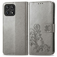 Funda de Cuero Cartera con Soporte Flores Carcasa para Huawei Honor X30i Gris