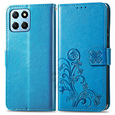 Funda de Cuero Cartera con Soporte Flores Carcasa para Huawei Honor X6 Azul