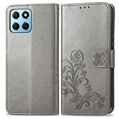 Funda de Cuero Cartera con Soporte Flores Carcasa para Huawei Honor X6 Gris