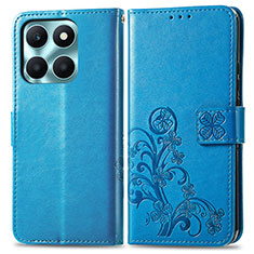 Funda de Cuero Cartera con Soporte Flores Carcasa para Huawei Honor X6a Azul