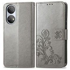 Funda de Cuero Cartera con Soporte Flores Carcasa para Huawei Honor X7 Gris