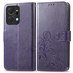 Funda de Cuero Cartera con Soporte Flores Carcasa para Huawei Honor X7a Morado