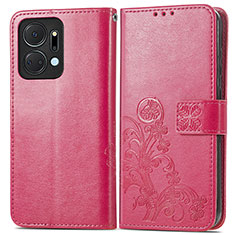 Funda de Cuero Cartera con Soporte Flores Carcasa para Huawei Honor X7a Rosa Roja