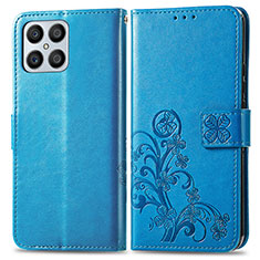 Funda de Cuero Cartera con Soporte Flores Carcasa para Huawei Honor X8 4G Azul