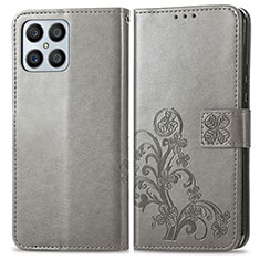 Funda de Cuero Cartera con Soporte Flores Carcasa para Huawei Honor X8 4G Gris