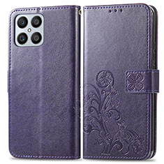 Funda de Cuero Cartera con Soporte Flores Carcasa para Huawei Honor X8 4G Morado