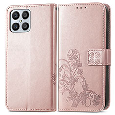 Funda de Cuero Cartera con Soporte Flores Carcasa para Huawei Honor X8 4G Oro Rosa