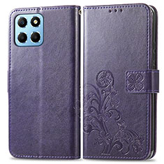 Funda de Cuero Cartera con Soporte Flores Carcasa para Huawei Honor X8 5G Morado