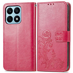 Funda de Cuero Cartera con Soporte Flores Carcasa para Huawei Honor X8a 4G Rosa Roja