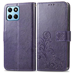 Funda de Cuero Cartera con Soporte Flores Carcasa para Huawei Honor X8a 5G Morado