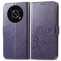 Funda de Cuero Cartera con Soporte Flores Carcasa para Huawei Honor X9 5G Morado