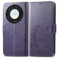 Funda de Cuero Cartera con Soporte Flores Carcasa para Huawei Honor X9a 5G Morado