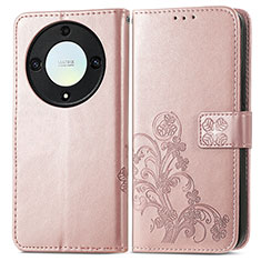 Funda de Cuero Cartera con Soporte Flores Carcasa para Huawei Honor X9a 5G Oro Rosa