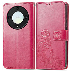 Funda de Cuero Cartera con Soporte Flores Carcasa para Huawei Honor X9a 5G Rosa Roja