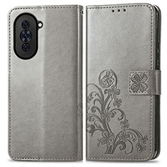 Funda de Cuero Cartera con Soporte Flores Carcasa para Huawei Nova 10 Pro Gris