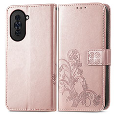 Funda de Cuero Cartera con Soporte Flores Carcasa para Huawei Nova 10 Pro Oro Rosa