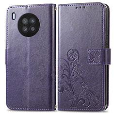 Funda de Cuero Cartera con Soporte Flores Carcasa para Huawei Nova 8i Morado