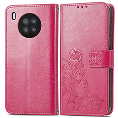 Funda de Cuero Cartera con Soporte Flores Carcasa para Huawei Nova 8i Rosa Roja