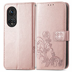 Funda de Cuero Cartera con Soporte Flores Carcasa para Huawei Nova 9 Pro Oro Rosa