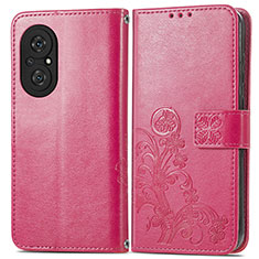 Funda de Cuero Cartera con Soporte Flores Carcasa para Huawei Nova 9 SE Rosa Roja