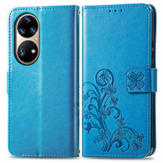 Funda de Cuero Cartera con Soporte Flores Carcasa para Huawei P50 Azul