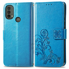 Funda de Cuero Cartera con Soporte Flores Carcasa para Motorola Moto E20 Azul