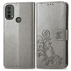 Funda de Cuero Cartera con Soporte Flores Carcasa para Motorola Moto E20 Gris