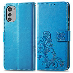 Funda de Cuero Cartera con Soporte Flores Carcasa para Motorola Moto E32 Azul