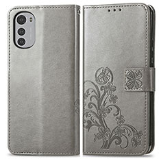 Funda de Cuero Cartera con Soporte Flores Carcasa para Motorola Moto E32 Gris