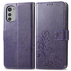 Funda de Cuero Cartera con Soporte Flores Carcasa para Motorola Moto E32 Morado