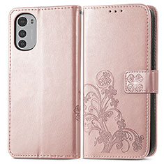 Funda de Cuero Cartera con Soporte Flores Carcasa para Motorola Moto E32s Rosa