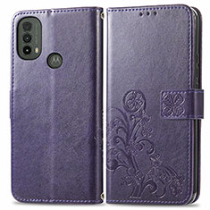 Funda de Cuero Cartera con Soporte Flores Carcasa para Motorola Moto E40 Morado