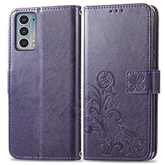 Funda de Cuero Cartera con Soporte Flores Carcasa para Motorola Moto Edge 20 5G Morado