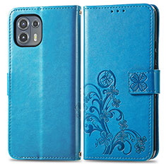 Funda de Cuero Cartera con Soporte Flores Carcasa para Motorola Moto Edge 20 Lite 5G Azul