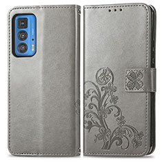 Funda de Cuero Cartera con Soporte Flores Carcasa para Motorola Moto Edge 20 Pro 5G Gris