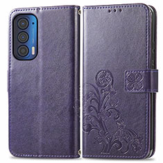 Funda de Cuero Cartera con Soporte Flores Carcasa para Motorola Moto Edge (2021) 5G Morado