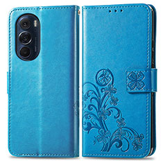 Funda de Cuero Cartera con Soporte Flores Carcasa para Motorola Moto Edge 30 Pro 5G Azul