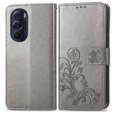 Funda de Cuero Cartera con Soporte Flores Carcasa para Motorola Moto Edge 30 Pro 5G Gris