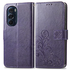 Funda de Cuero Cartera con Soporte Flores Carcasa para Motorola Moto Edge 30 Pro 5G Morado