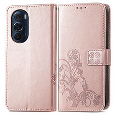 Funda de Cuero Cartera con Soporte Flores Carcasa para Motorola Moto Edge 30 Pro 5G Rosa