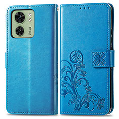 Funda de Cuero Cartera con Soporte Flores Carcasa para Motorola Moto Edge 40 5G Azul