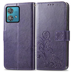 Funda de Cuero Cartera con Soporte Flores Carcasa para Motorola Moto Edge 40 Neo 5G Morado