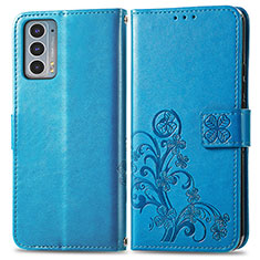 Funda de Cuero Cartera con Soporte Flores Carcasa para Motorola Moto Edge Lite 5G Azul