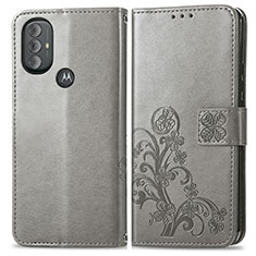 Funda de Cuero Cartera con Soporte Flores Carcasa para Motorola Moto G Play (2023) Gris