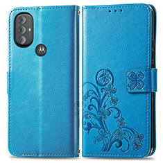 Funda de Cuero Cartera con Soporte Flores Carcasa para Motorola Moto G Play Gen 2 Azul