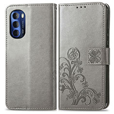 Funda de Cuero Cartera con Soporte Flores Carcasa para Motorola Moto G Stylus (2022) 5G Gris