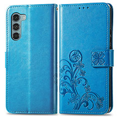 Funda de Cuero Cartera con Soporte Flores Carcasa para Motorola Moto G200 5G Azul