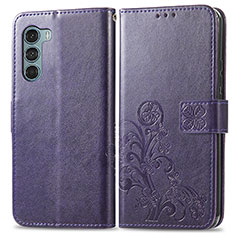 Funda de Cuero Cartera con Soporte Flores Carcasa para Motorola Moto G200 5G Morado