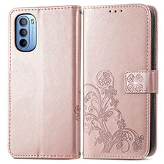 Funda de Cuero Cartera con Soporte Flores Carcasa para Motorola Moto G31 Rosa